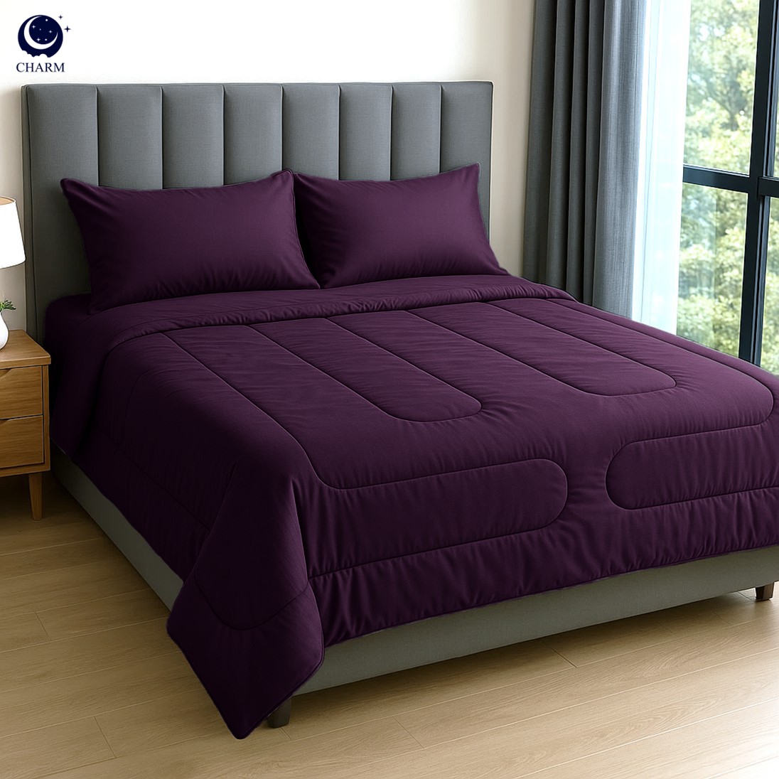 CHARM ชุดผ้าปูที่นอนพร้อมนวม 5 ฟุต 6 ชิ้น – สี ROYAL PURPLE คอลเลคชั่น CLASSIC_0